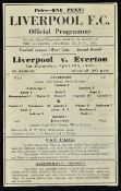 War time 1941/1942 Liverpool v Everton football programme for the Football League War Cup dated 11