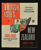 1971 British Lions v New Zealand rugby programme - 4th Test match played at Eden Park Auckland 0n