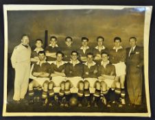 1956 Manchester United Youth Team group b & w press photograph taken on the pitch at Old Trafford