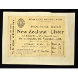 Very rare 1924 Ulster v New Zealand All Blacks Invincibles rugby match ticket - played at