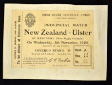 Very rare 1924 Ulster v New Zealand All Blacks Invincibles rugby match ticket - played at