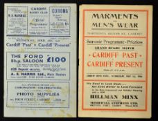 2x Cardiff "Past" v Cardiff "Present" rugby programmes from the 1930's and 1940s - both matches
