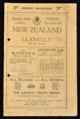 Rare 1924 Llanelly v New Zealand All Blacks Invincibles rugby programme - played at Stradey Park