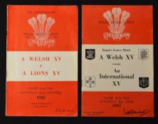 2x 1950's Wales XV rugby programmes to include v Lions XV '55 some hand written team changes