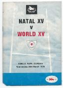 1979 Natal vs World XV rugby programme - apartheid era played at Kings Park Durban players for the
