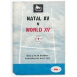 1979 Natal vs World XV rugby programme - apartheid era played at Kings Park Durban players for the