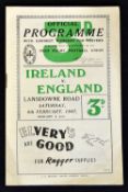 1947 Ireland v England (Champions) rugby programme played at Lansdowne Road with Ireland foiling