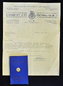 Coventry City players ticket for 1939/1940 with players instructions (as previous lot), also