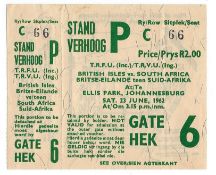 1962 British Lions v South Africa rugby match ticket - from the 1st test match played at Ellis