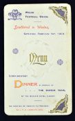 Scarce 1902 Wales (Triple Crown Champions) vs Scotland rugby dinner menu - held at The Queens