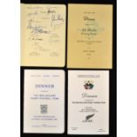 Collection of New Zealand All Blacks rugby tour dinner menus including two signed, from 1954 onwards