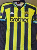 1998/1999 Manchester City away kit dark blue/bright yellow striped match worn shirt Gerard