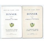 1958 Scotland v England rugby dinner menus (2) - held at The Charlotte Rooms Edinburgh complete with