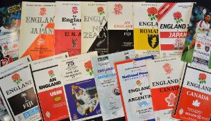 Collection of England v Overseas Tourists rugby programmes from the 1970's onwards to incl v USA '