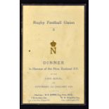 Rare 1925 England vs New Zealand All Blacks Invincibles rugby dinner menu - held after the match