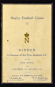 Rare 1925 England vs New Zealand All Blacks Invincibles rugby dinner menu - held after the match