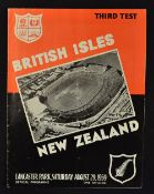 1959 British Lions v New Zealand All Blacks rugby programme - 3rd test match played at Lancaster