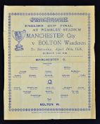 1926 FA Cup Final Bolton Wanderers v Manchester City football programme pirate programme by
