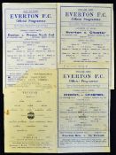 1944/45 Everton home football programmes v Liverpool, Chester (Lancs. Cup match), Preston NE, also