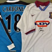1998/9 Benito Carbone and Alan Thompson signed Aston Villa football shirts Carbone No 18 3rd