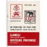 Scarce 1972 Eastern Province vs Llanelli rugby programme - played at the Boet Eramus Stadium, Port