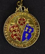 1957 Lancashire County Rugby League Senior Cup winners medal - silver gilt and enamel medal engraved