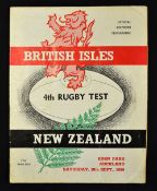 1959 British Lions v New Zealand All Blacks rugby programme - 4th test match played at Eden Park