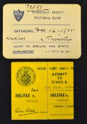 2x 1934 & 1935 Widnes Rugby league match tickets (A) to incl v Halifax dated 22 December 1934, v