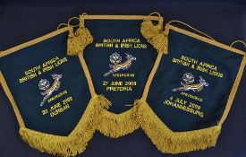 3x 2009 South Africa v British Lions Rugby Match players pennants - fully embroidered with test