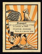 Rare 1926 France v Scotland (Champions) rugby dinner menu - held in Paris on 2nd January, single