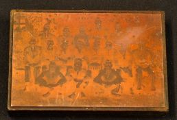 1933 Rugby Team copper printing plate - mounted on a wooden block overall 3 3/8 v 5"