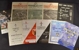 Collection of Combined Services v Overseas touring teams rugby programmes from 1953 onwards v New