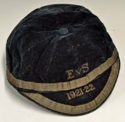 1921/22 Len Capewell England v Scotland football cap a black velvet cap inscribed 'EvS 1921-22' to
