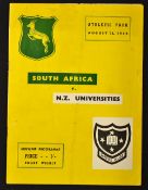 1956 South Africa rugby tour to New Zealand programme - v New Zealand Universities played at