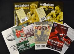 Collection of Wales rugby tour programmes and tickets to Canada, USA and Australia from 1997 onwards