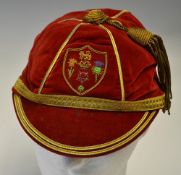 British Isles Rugby League Players Cap - presented to Derek "Rocky" Turner - comprising red velvet 6