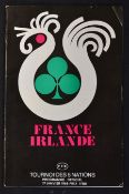 1968 France (Grand Slam Champions) v Ireland (Runners-up) rugby programme played in Paris on 28th