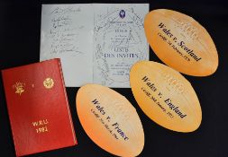 Interesting collection of Wales rugby dinner menus, signed guest list and VIP programme from the