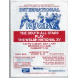 Rare 1997 USA South All Stars vs Wales XV signed rugby programme from the Welsh tour of North