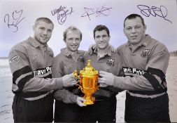 2003 England Rugby World Cup winners large signed canvas black and white photograph - signed by