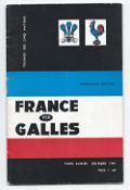 1961 France vs Wales rugby programme played in Paris on Saturday 25 March vary slight pocket fold
