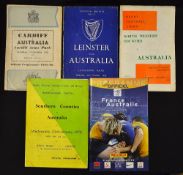 5x 1950/60/70's Australia UK rugby tour programmes to include v Cardiff '57, v Leinster '57, North