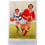 Gareth Edwards Cardiff, Wales, British Lions and Barbarian - signed rugby ltd ed print - signed in