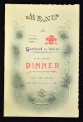 Scarce 1908 Wales (Triple Crown Champions) v Scotland rugby dinner menu - held at the Royal Hotel