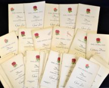 33x England Rugby Union dinner guest lists from the 1960/70's - incl all Five Nations, and South