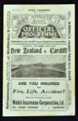 Scarce Cardiff vs New Zealand All Blacks Invincibles rugby programme-played at The Arms Park on