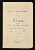 1932 Scotland v Wales rugby dinner menu - held at The Royal Arch Halls Edinburgh on 6th be very