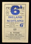 1952 Ireland v Scotland rugby programme - played at Lansdowne Road 23rd February, usual pocket folds