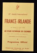 1958 France v Ireland rugby programme -played at the Olympic Stadium Colombes Paris appears unused