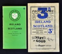 2x Ireland vs Scotland rugby programmes from 1939 onwards to incl 1939 pirate copy ex binder (taped)